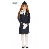 COSTUME CARNEVALE HOSTESS AEREO BAMBINA 5/6 ANNI VESTITO COMPLETO DI CAPPELLO PER TRAVESTIMENTI FESTE E SPETTACOLI A TEM