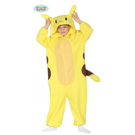 COSTUME CARNEVALE CHINCHILLA ELECTRIK POKEMON PIKACHU 5/6 ANNI VESTITO MONOTUTA COMPLETO CAPUCCIO E CODA NO ACCESSORI