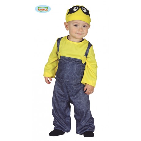 COSTUME CARNEVALE MINATORE BABY 12/24 MESI MINIONS VESTITO COMPLETO MONOTUTA CON MAGLIA/CAPPELLO CON OCCHI NO ACCESSORI