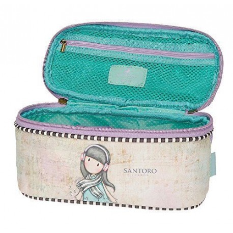 BEAUTY DA VIAGGIO OVALE 1 ZIP CON MANIGLIA LOST IN MUSIC GORJUSS SANTORO LONDON ORIG. 22X10X10CM ROSA/LILLA SFUM.100%PU