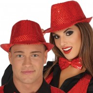 CAPPELLO PAILLETTES ROSSO TAGLIA UNICA ADULTI PER TRAVESTIMENTI DI CARNEVALE IN DISCOTECA E PARTY VARI