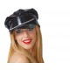 CAPPELLO SADOMASO CON VISIERA NERO IN VINILE CON CATENELLA PER TRAVESTIMENTI DI CARNEVALE E PARTY A TEMA SEXY VILLAGE