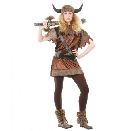 COSTUME CARNEVALE VIKINGA ADULTA TG.L VESTITO COMPLETO DI FASCIA CON CORNA E CINTURE PER TRAVESTIMENTI VARI NO ACCESSORI