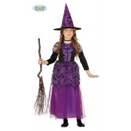 COSTUME STREGA VIOLA BABY 3/4 ANNI VESTITO E CAPPELLO PER TRAVESTIMENTI DI HALLOWEEN CARNEVALE E PARTY A TEMA NO ACCESSO