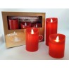 SET 3 CANDELE ROSSE LED 10/12/18X7,5CM RICOPERTA IN CERA CON TELECOMANDO FIAMMA OSCILLANTE DURA 150 ORE TIMER 30 GIORNI