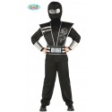 VESTITO CARNEVALE NINJA NERO 5/6 ANNI COSTUME COMPL.CAPUCCIO/SHIRT/CASACCA CINTURONE/PANTALONI BRACCIALI NO ACCESSORI