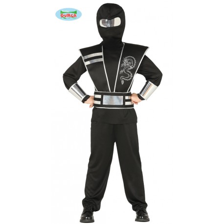 VESTITO CARNEVALE NINJA NERO 7/9 ANNI COSTUME COMPL.CAPUCCIO/SHIRT/CASACCA CINTURONE/PANTALONI BRACCIALI NO ACCESSORI