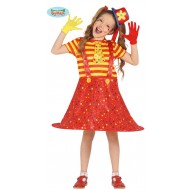 COSTUME CARNEVALE CLOWN VESTITO E CAPPELLO PAGLIACCIO BIMBA 7/9 ANNI H110/115CM CIRCO/SPETTACOLI VARI 100%POL.NO ACCESS.