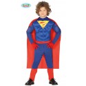 COSTUME CARNEVALE SUPER HERO MUSCLE HERO 10/12 ANNI VESTITO COMPLETO TUTA E MANTELLO X FESTE A TEMA SUPERMAN NO ACCESS.