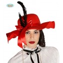 CAPPELLO ROSSO DAMA NOBILDONNA ELEGANTE CON PIUME E FIOCCO PER TRAVESTIMENTI DI CARNEVALE SCENE A TEMA EPOCA XIX SECOLO