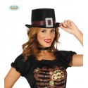 CAPPELLO A CILINDRO STEAMPUNK EFFETTO VELLUTO CON FIBBIA PER TRAVESTIMENTI SPETTACOLI E SCENE A TEMA GOTICO VITTORIANO