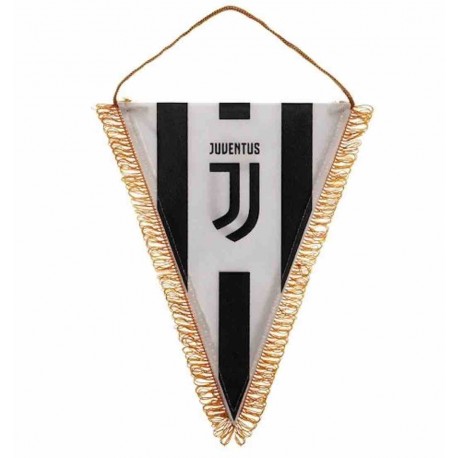 GAGLIARDETTO TRIANGOLARE 14X17CM FC JUVENTUS ORIGINAL NERO CON BORDATURA E LACCIO ORO NUOVO LOGO PRODOTTO UFFICIALE