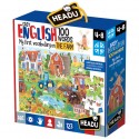 HEAUDU EASY ENGLISH 100 WORDS 100 ADESIVI ATTACCA E STACCA E UN PUZZLE GIGANTE 60X43CM.