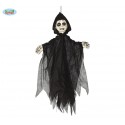 MOSTRO PENDENTE BAMBOLOTTO 90CM CON CAPPUCCIO NERO PER ADDOBBI SALE FESTE VETRINE E SCENE HORROR HALLOWEEN ZOMBIE