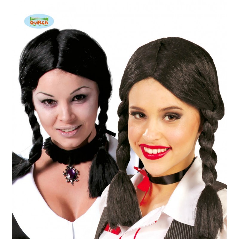 Parrucca Capelli Costume Mercoledi Trecce Nere per Bambina Donna Famiglia  Addams