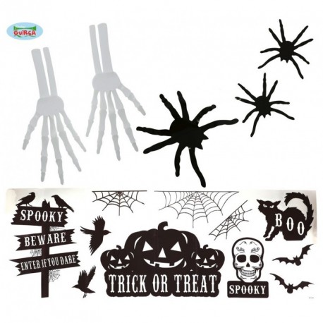 STICKERS ADESIVI SAGOMATI HALLOWEEN TESCHI PIPISTRELLI E SCRITTE HORROR PER DECORAZIONI PARETI SALE FESTE SCENE TEATRALI