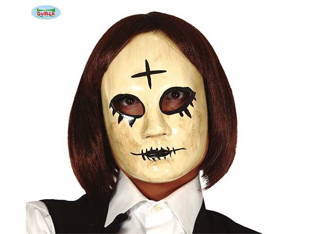 MASCHERA DONNA CON CROCE IN PVC PER TRAVESTIMENTI HALLOWEEN CARNEVALE SCENE  E SPETTACOLI A TEMA LADY KILLER VISO HORROR - Parole e Pensieri