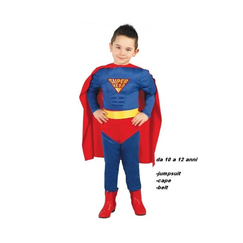 VESTITO COSTUME CARNEVALE SUPER HERO MUSCLE HERO SUPERMAN BLU E