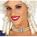 COLLANA FINTE PERLE BIANCHE CON PENDOLO PER TRAVESTIMENTI DI CARNEVALE A TEMA DONNA NOBILE DAMA REGINA CONTESSA