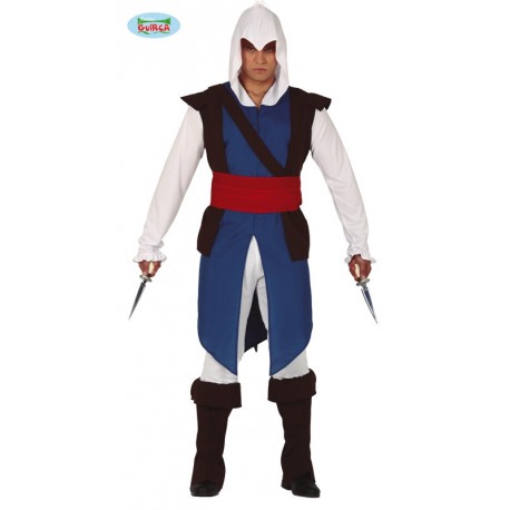 COSTUME VESTITO EZIO MERCENARIO ASSASSINO TG.M PER TRAVESTIMENTI DI CARNEVALE FILM MEDIEVAL ABITO BLUE WHITE B NO ACCESS