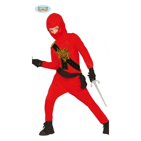 VESTITO CARNEVALE NINJA GUERRIERO GIAPPONESE 7/9 ANNI COSTUME COMPLETO CAPUCCIO/CAMICIA/PANTALONI/CINTURE NO ACCESSORI