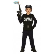 COSTUME CARNEVALE S.W.A.T POLIZIOTTO BAMBINI 5/6 ANNI VESTITO SWATT COMPL.CAPPELLO CAMICIA CINTA PANTALONE NO ACCESSORI