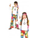 COSTUME CARNEVALE RAINBOW HIPPIE 10/12 ANNI VESTITO COMPL. DI BANDANA/CAMICIA CON GILET/PANTALONI ANNI 60/70 NO ACCESSOR