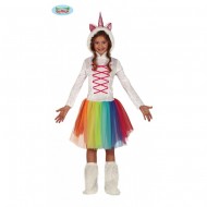 COSTUME UNICORNO BIMBA3/4 ANNI VESTITO CON CAPUCCIO E GAMBALETTI PER TRAVESTIMENTI DI CARNEVALE A TEMA FIABE NO ACCESSOR