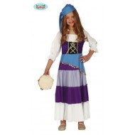 COSTUME CARNEVALE ZINGARA GITANA CARTOMANTE CHIROMANTE MAGA 5/6 ANNI VESTITO E COPRICAPO GYPSY ABITO NO ACCESSORI