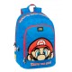 ZAINO SCUOLA ORGANIZZATO BLU SUPERMARIO NINTENDO ORIGINAL 2 ZIP 44X33X21CM 1 TASCA CON ZIP ROSSA DA PANINI SCUOLA ITALY