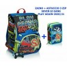 SEVEN SCHOOL PACK SJ GANG PLAY AGAIN TURCHESE FLUO ZAINO SCUOLA SDOPPIAB.+ ASTUCCIO 3 ZIP 45 PEZZI GIOTTO/FRIXION PILOT