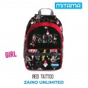 ZAINO SCUOLA ORGANIZZATO + CAPPELLO MITAMA UNILIMITED GIRL RED TATTOO 43X32X19CM SOLO 620GR.PROD.GARANTITO MITAMA ITALY