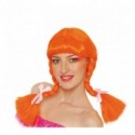 PARRUCCA LUNGA CON TRECCE ARANCIO PIPPI CALZE LUNGHE PER TRAVESTIMENTI CARNEVALE E PARTY VARI GUIRCA.COD.4212